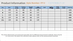 Detailed size chart for women's wool coat showing measurements from S to 2XL