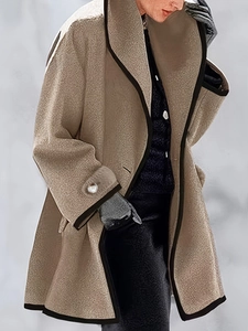 Women Long Woolen Overcoat Contrast Binding Lapel Single Breasted Warm Camel Overcoat For Autumn Winter Fashion