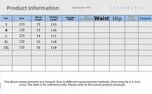 Detailed size chart for women's long winter coat showing bust and length in cm