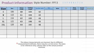 Size guide table for women's long coat showing bust, sleeve, and length measurements