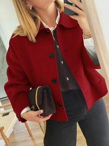 Women Casual Woolen Coat Elegant Lapel Single Breasted Long Sleeve Jacket Solid Color Autumn Winter Warm Outerwear Office Lady