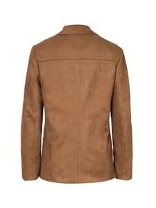 Classic tan suede blazer for women with a relaxed fit and back seam detailing
