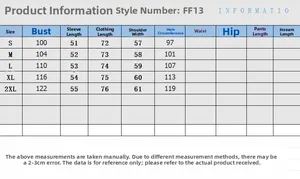 Size chart table for women's jacquard jacket showing measurements from S to 2XL sizes