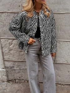 Women Zebra Print Jacquard Jacket Vintage Streetwear Single Breasted Long Sleeve Casual Outerwear Fashion Coat Top