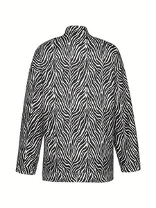 Women's vintage zebra print jacket with long sleeves and stand collar back view