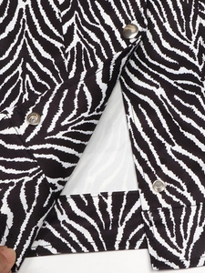 Women's vintage oversized jacquard jacket with zebra pattern and silver metal buttons