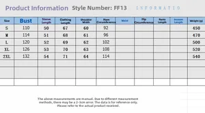 Detailed size guide table for women's zip-up fleece jacket featuring S to 2XL dimensions