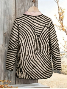 Veste matelassée pour femme avec imprimé rayé, coupe ample et doublure rose chaude