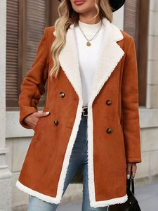Manteau Long en Suédine pour Femmes Avec Doublure en Fausse Fourrure Revers Double Boutonnage Veste d'Hiver