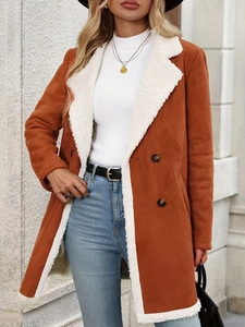 Veste pour femme en similicuir suédé orange caramel avec doublure sherpa et boutons