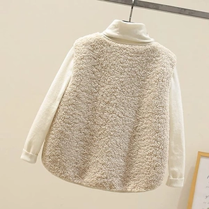 Detail of off-white lamb wool vest with grainy texture and minimalist Korean style design