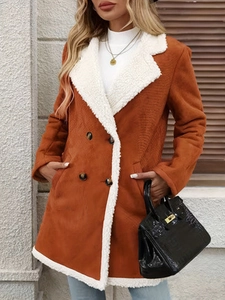 Manteau d'hiver mi-long pour femme en suédine marron-orange avec doublure en peau lainée