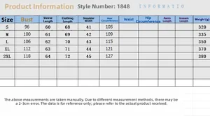 Detailed size chart for oversized striped vintage blazer showing measurements from S to 2XL