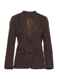 Women's dark brown notch lapel blazer with two buttons and classic flap pockets
