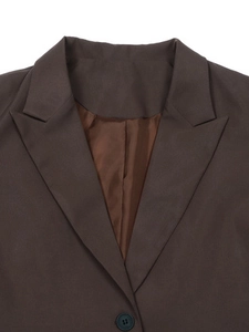 Women's dark brown casual blazer featuring a notch lapel and single-breasted buttons