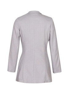 Women's slim fit herringbone blazer jacket in light grey, back view flat lay display
