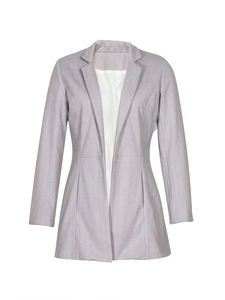 Women's slim fit herringbone blazer jacket in light gray with classic lapel design