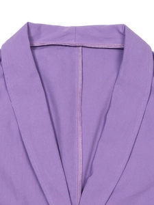 Women's casual purple linen blazer with relaxed lapel and three-quarter sleeves detail