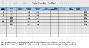 Tableau détaillé des tailles pour gilet en velours avec mesures de poitrine de S à 2XL