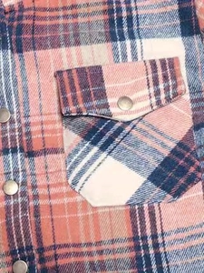 Plaid hooded jacket for women featuring a buttoned chest pocket and warm fabric texture