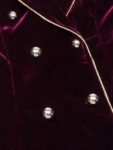 Blazer cintré en velours bordeaux avec liseré doré et boutons métalliques pour femmes
