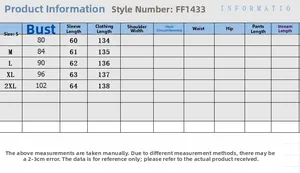 Tabella taglie dettagliata per abito lungo donna a collo alto FF1433 da taglia S a 2XL