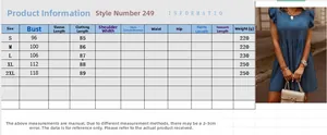 Size chart detail for denim dress showing bust, length and weight for S to 2XL