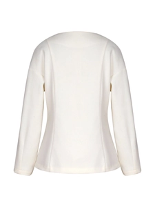 Detail of slim-fit back design with princess seams on this cream-white jacket