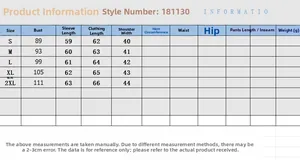 Size chart table for women's colorblock blazer with bust and length measurements