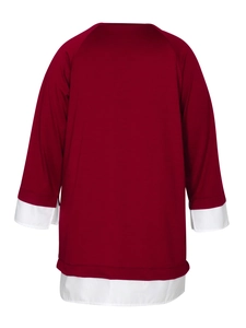 Elegant red and white long sleeve casual dress with ribbed cuffs in a French style