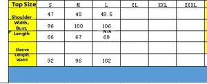 Detailed size chart with measurements for women lace collar long sleeve shirt