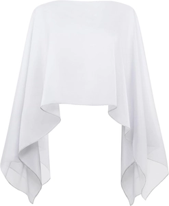 Nahaufnahme des weißen Chiffon-Boleros mit feiner Textur und gewelltem Saum-Detail
