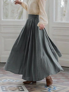 Jupe Maxi Plissée à Taille Haute pour Femmes Élégante Jupe Longue en A Avec Ceinture à Nouer Décontractée Couleur Unie