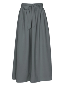 Jupe longue taille haute gris foncé pour femme, coupe trapèze avec ceinture nouée