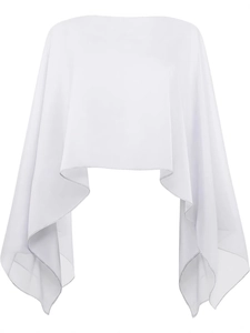 Kurzes weißes Chiffon-Cape mit Rundhalsausschnitt und leichtem halbtransparentem Stoff