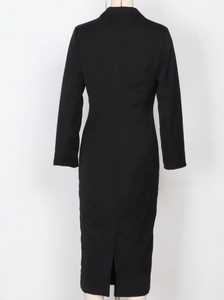 Slim fit black long sleeve blazer dress for women with back slit detail and mid-length cut