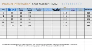 Detailed size guide table for women striped jumpsuit showing bust and length measurements