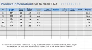 Detailed size chart for the striped shirt dress with specific chest and length measurements