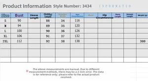 Tableau détaillé des tailles pour robe en jean sans manches 3434 avec mesures S-2XL