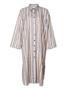 Relaxed vertical striped shirt dress for women with collar and front buttons