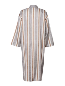 Vertical striped long-sleeve maxi shirt dress in brown and white cotton for casual wear