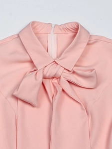 Elegant pink bow neck long sleeve dress featuring a back zipper for a stylish feminine fit