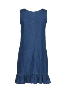 Abito in denim blu scuro senza maniche con orlo a balze e vestibilità comoda