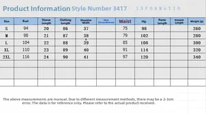 Guide des tailles pour robe en jean style 3417 avec mesures en cm de S à 2XL