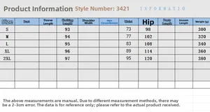 Detailed size chart for denim suspender dress showing S-2XL measurements and weight