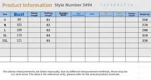 Detailed size chart for washed denim sleeveless dress showing bust and length measurements