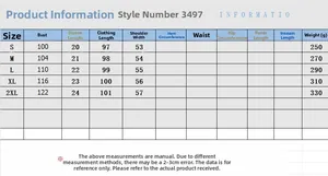 Tableau des tailles détaillé pour robe en jean ample avec mesures du S au 2XL