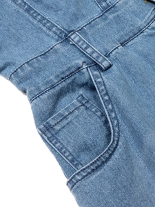 Short sleeve denim dress in mid-blue wash featuring classic pockets and stitching detail