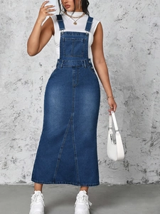 Abito Scamiciato in Denim Retrò da Donna Casual Ampio Lunghezza Midi Con Tasche Vestito Jeans Effetto Lavato Quotidiano