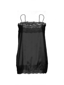 Women's black satin camisole with elegant lace trim and slim straps for summer